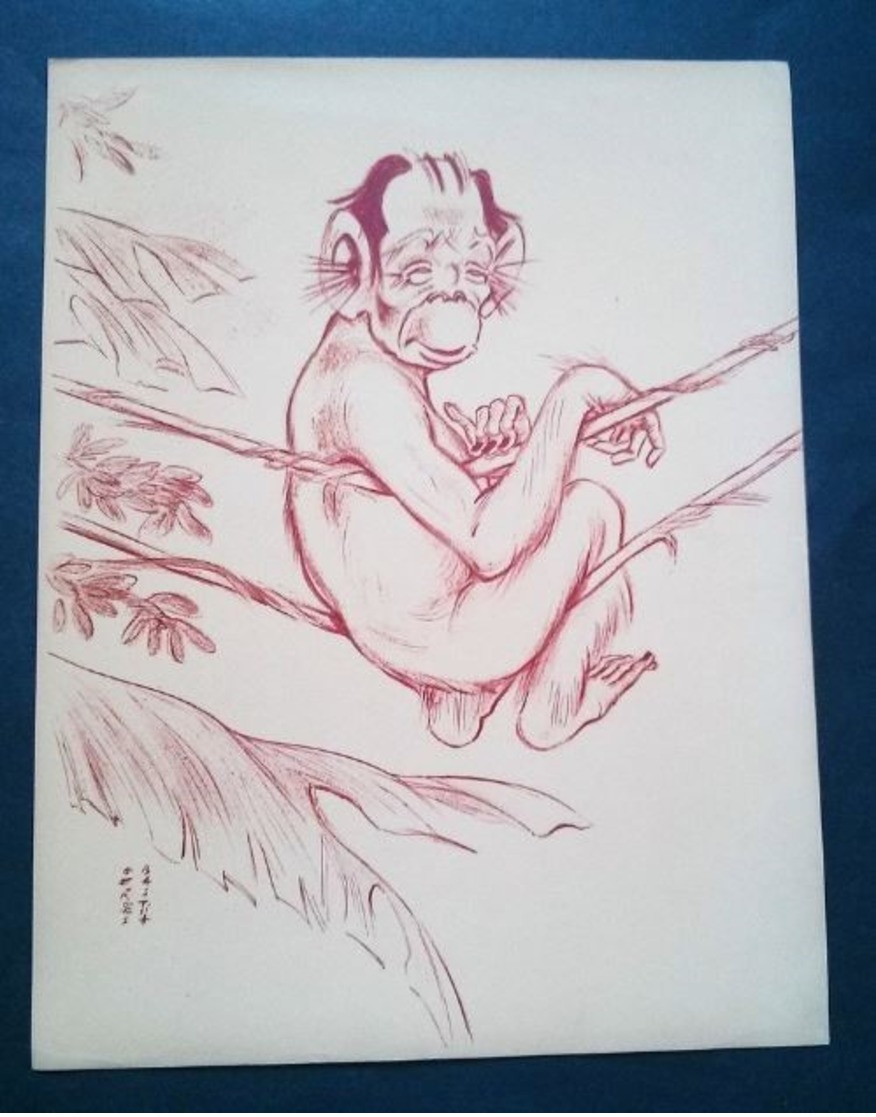 Caricature,lithographie Georges Bastia, Le Zoo Des Vedettes, Pierre Larquey En Singe - Lithographies