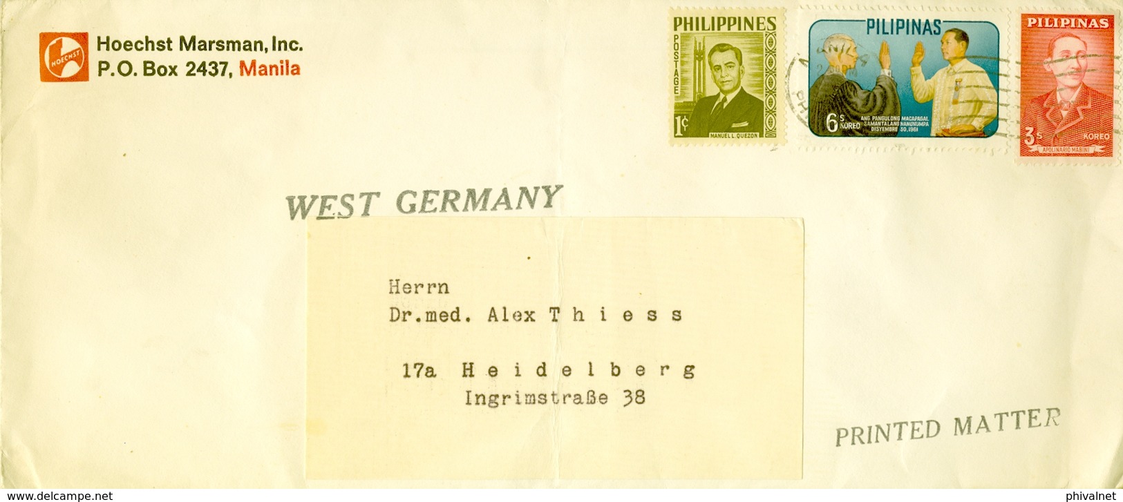 1961 , FILIPINAS , SOBRE CIRCULADO ENTRE MANILA Y HEIDELBERG - Filipinas