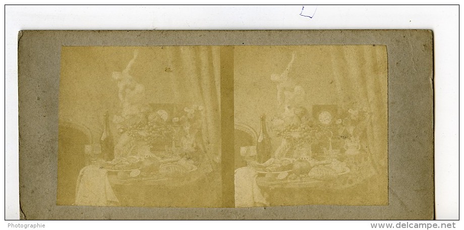 France Nature Morte Fantaisie Ancienne Photo Stereo Papier Sale ? 1860 - Stereoscopio