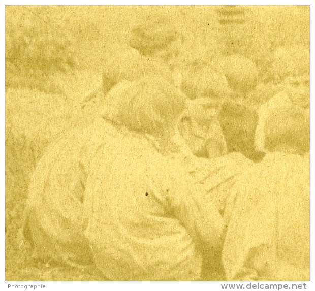 France Fantaisie Enfants Au Jardin Ancienne Photo Stereo 1870 - Stereoscopic