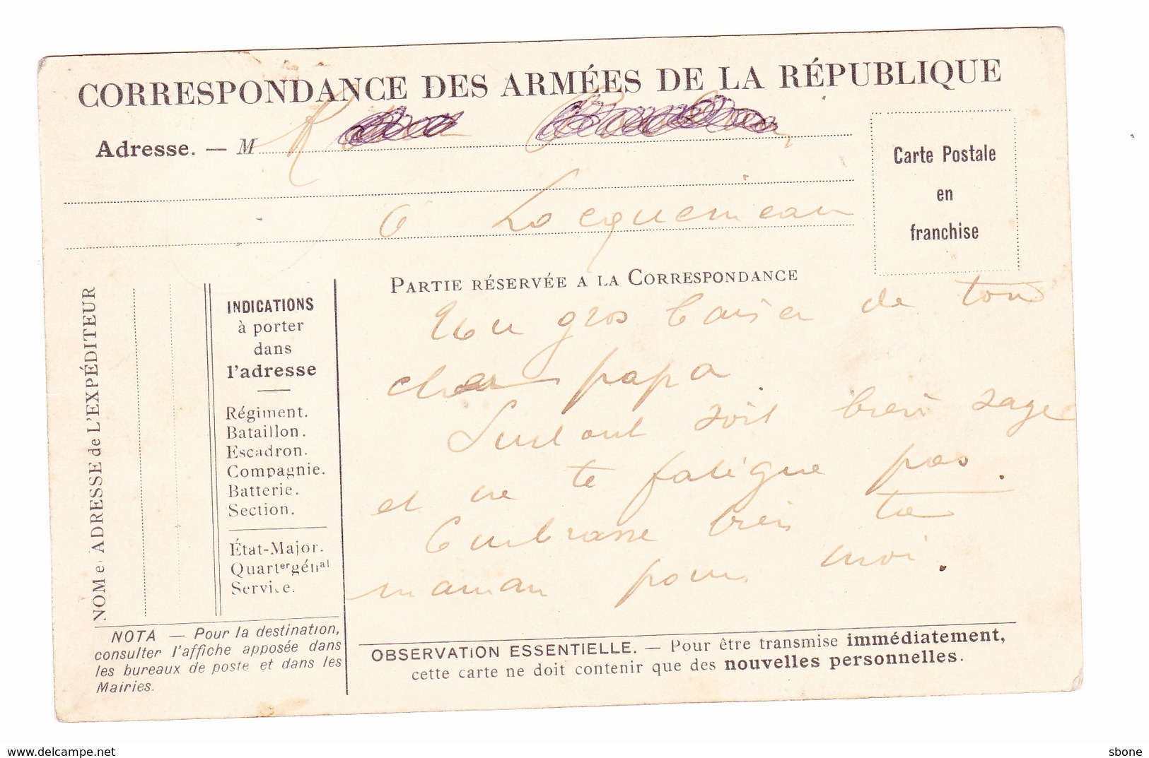 Carte Postale En Franchise Militaire - Alsace Lorraine - Covers & Documents