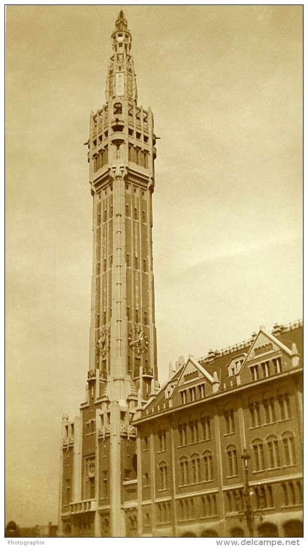 France Lille Le Beffroi De L'Hotel De Ville Ancienne Photo Capin 1934 - Places