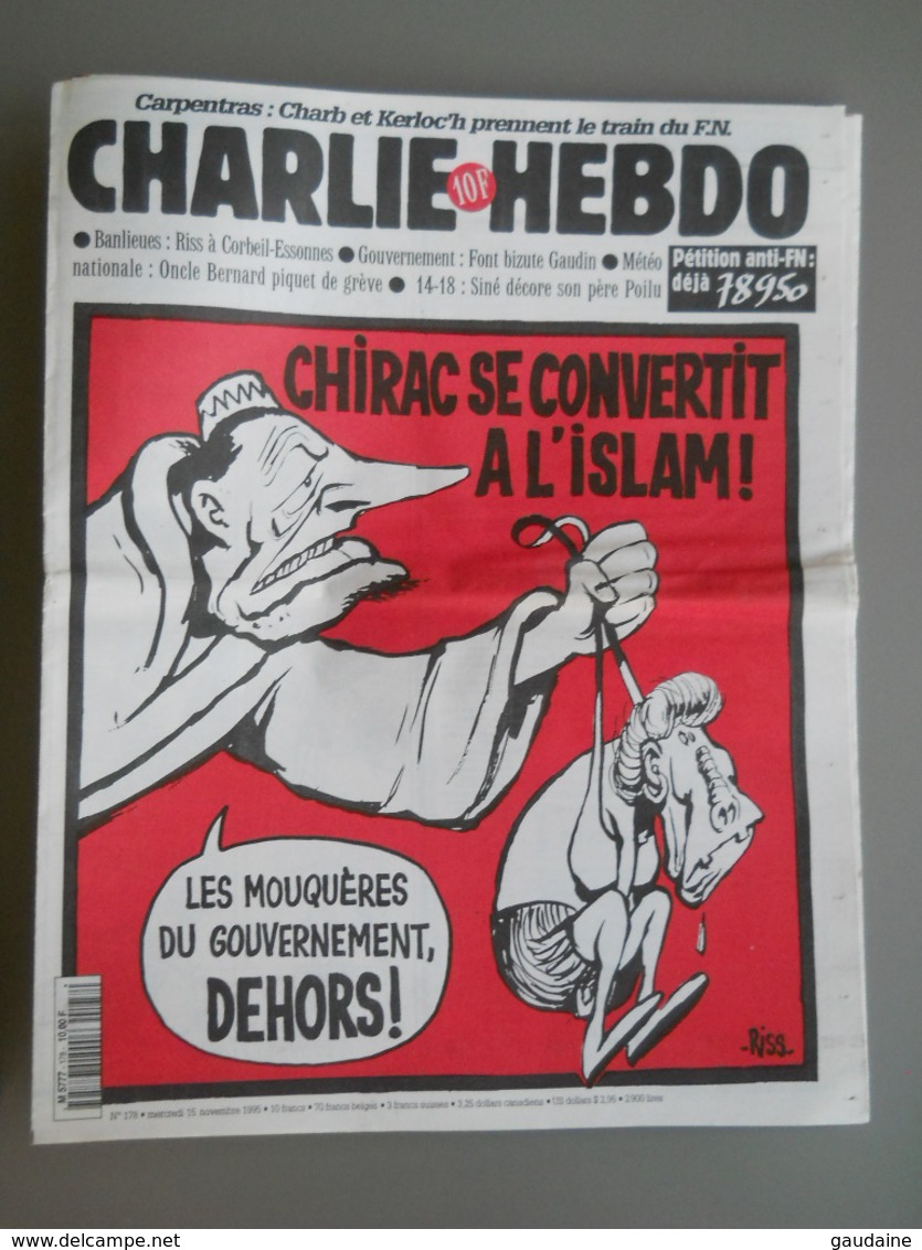 CHARLIE HEBDO 1995 N°178 - CHIRAC SE CONVERTIT A L'ISLAM PAR RISS - 1950 - Today