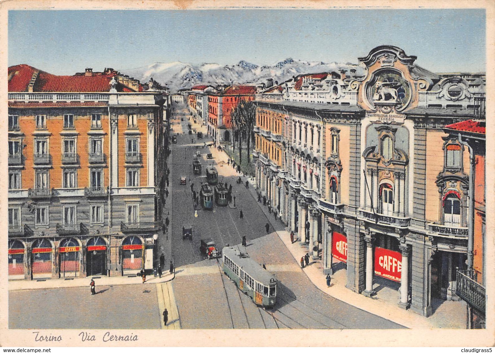 0212 " TORINO - VIA CERNAIA - BINARI CON TRAM E AUTO  ANNI N'50  "  - CART. ORIG.  NON SPED. - Transport