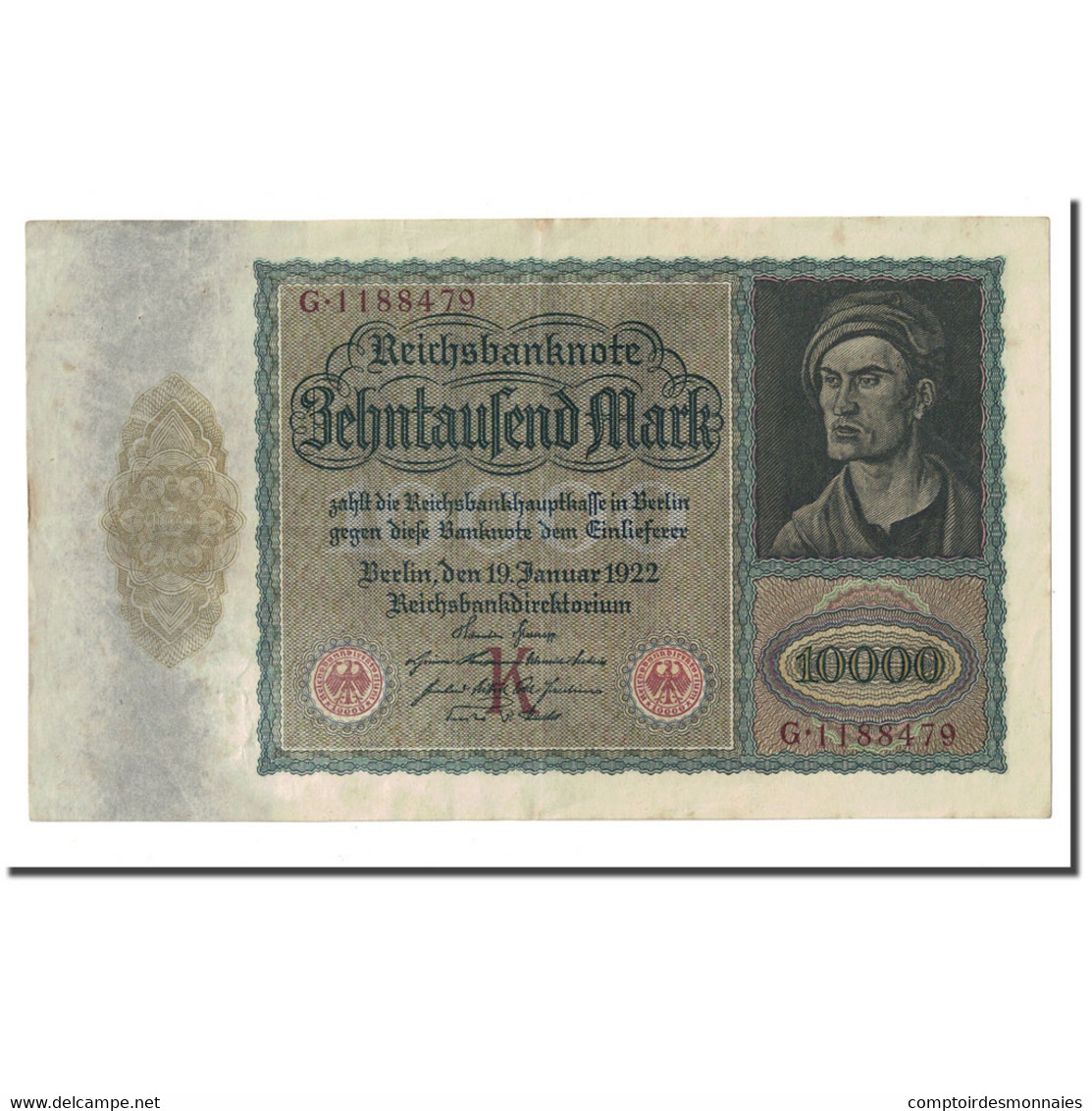 Billet, Allemagne, 10,000 Mark, 1922-01-19, KM:70, TTB+ - 10000 Mark