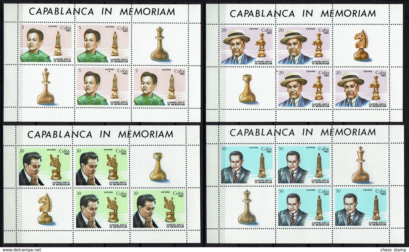 Schach Chess Ajedrez échecs - Kuba Cuba 1982 - Capablanca - MiNr 2709-2712 Kleinbogensatz - Schach