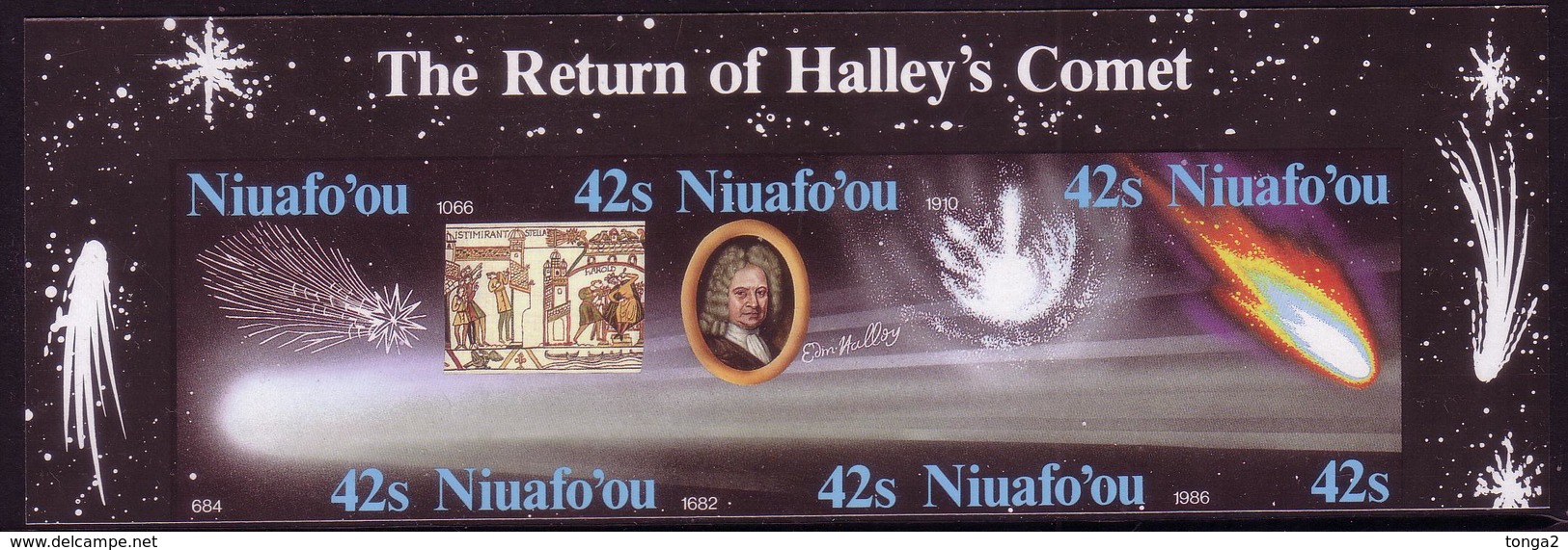 Tonga Niuafo'ou 1986 Imperf Plate Proof Of The 42s Strip Of Halley Comet - Space - Océanie