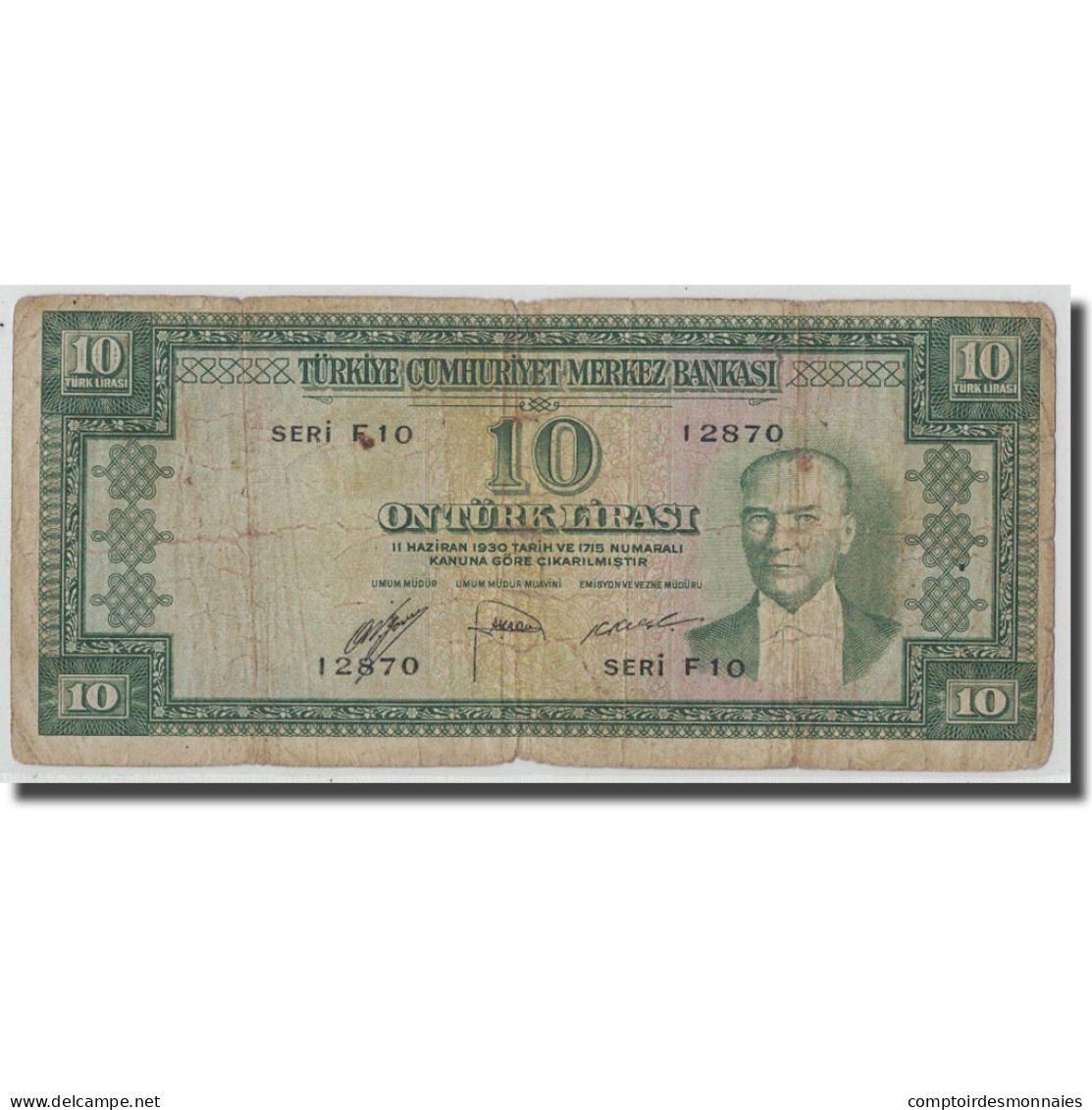 Billet, Turquie, 10 Lira, L.1930, 1930-06-11, KM:156a, B+ - Turquie