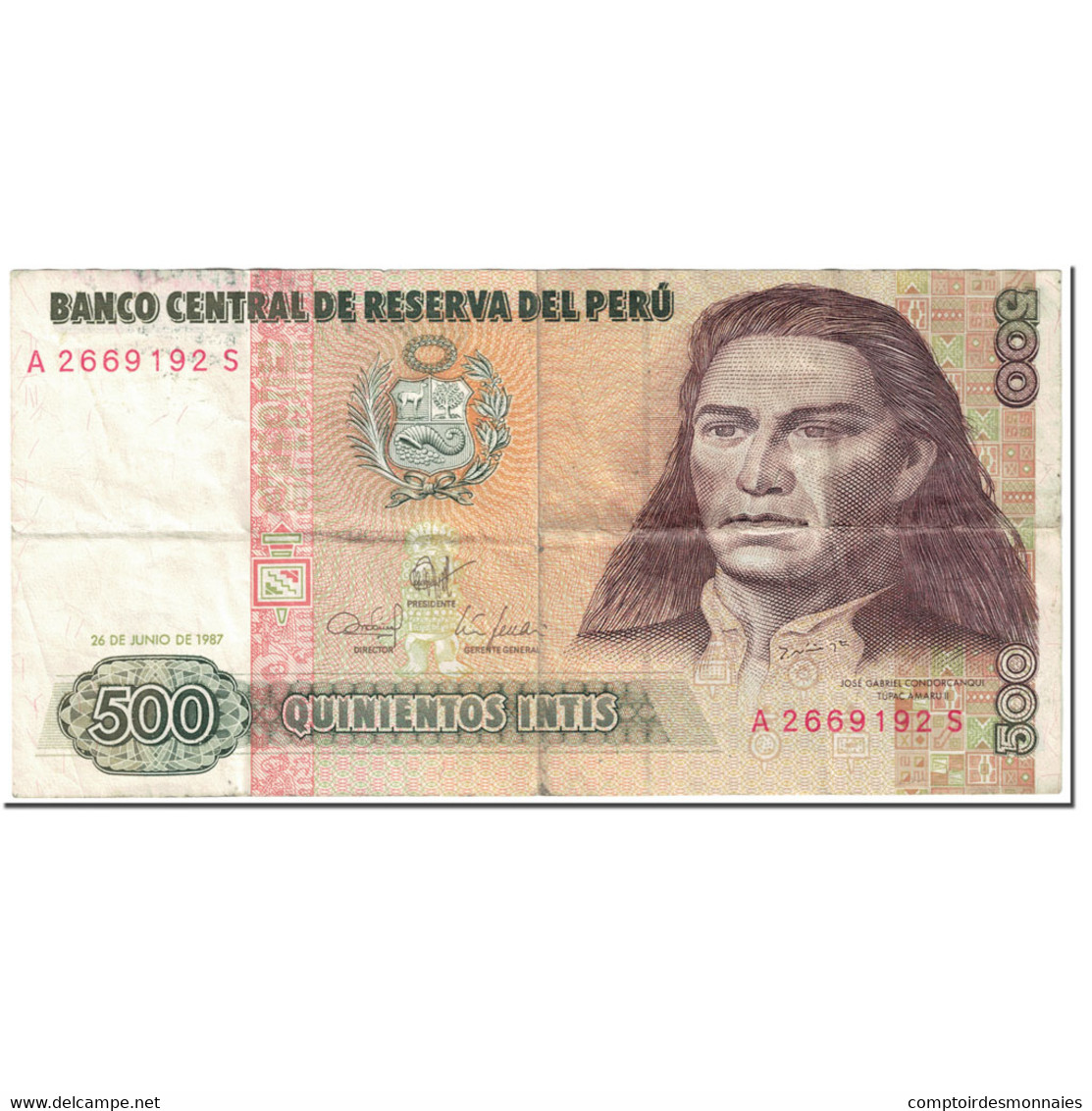 Billet, Pérou, 500 Intis, 1987, 1987-06-26, KM:134b, B - Perù