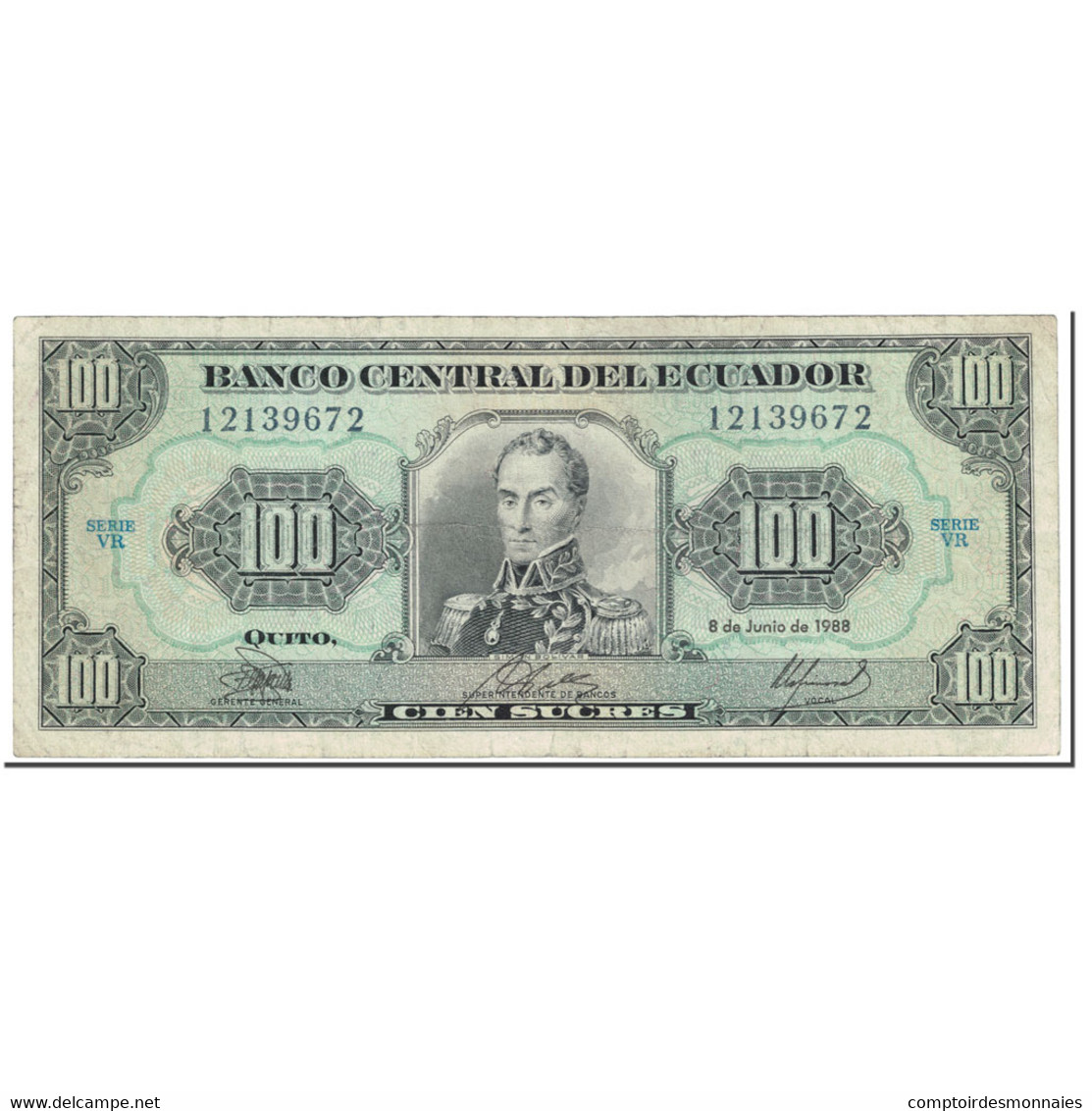 Billet, Équateur, 100 Sucres, 1988, 1988-06-08, KM:123Aa, TTB+ - Ecuador