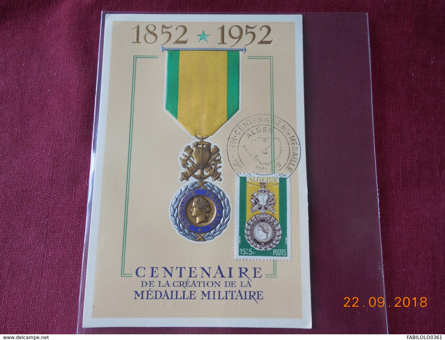 Carte D Algerie Francaise De 1952 (Centenaire De La Medaille Militaire) - Covers & Documents