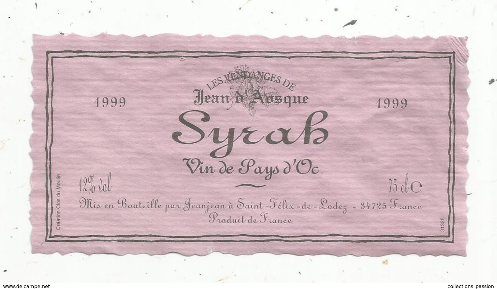 étiquette De Vin,vin Du Pays D'OC , Les Vendanges De Jean D'Ausque ,Jeanjean , St Fêlix De Lodez - Languedoc-Roussillon