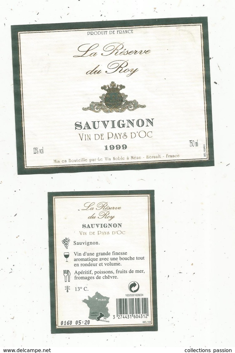 étiquette De Vin, Vin De Pays D'Oc , SAUVIGNON ,1999 , LA RESERVE DU ROY , 34, Mèze - Languedoc-Roussillon