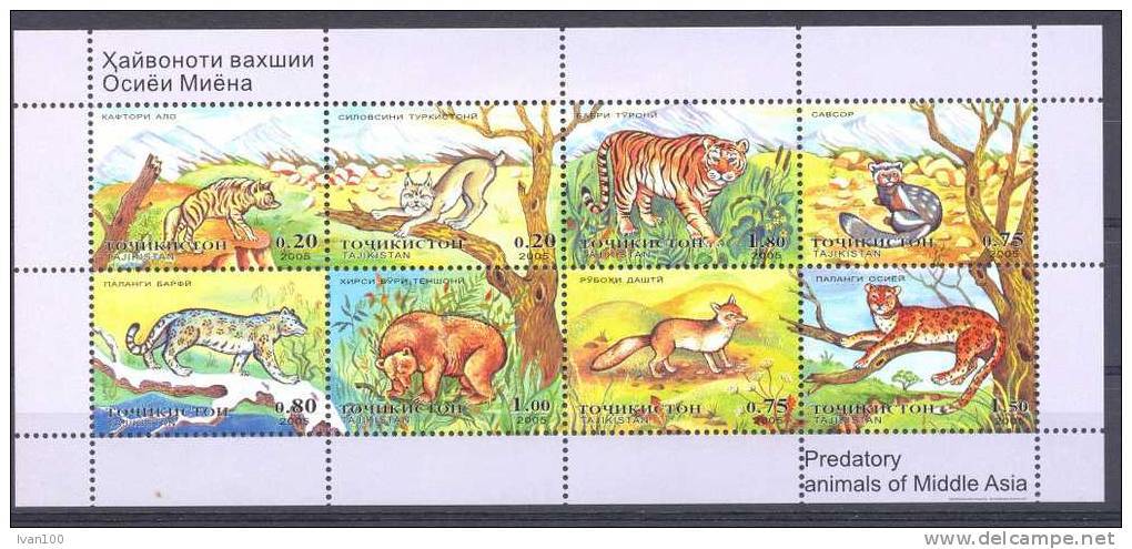 2005. Tajikistan, Predatory Animals, S/s Perforated, Mint/** - Tadjikistan