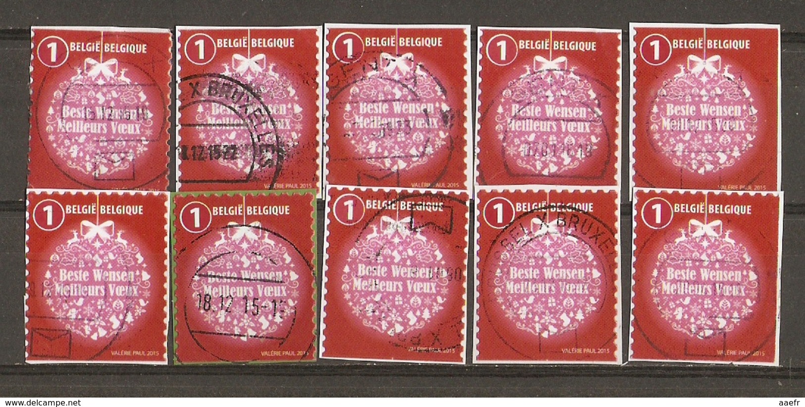 Belgique 2015 - Noël - Série Complète De Carnet S/ Fragment - Petit Lot De 10 ° - 4 Timbres Différents - Oblitérés