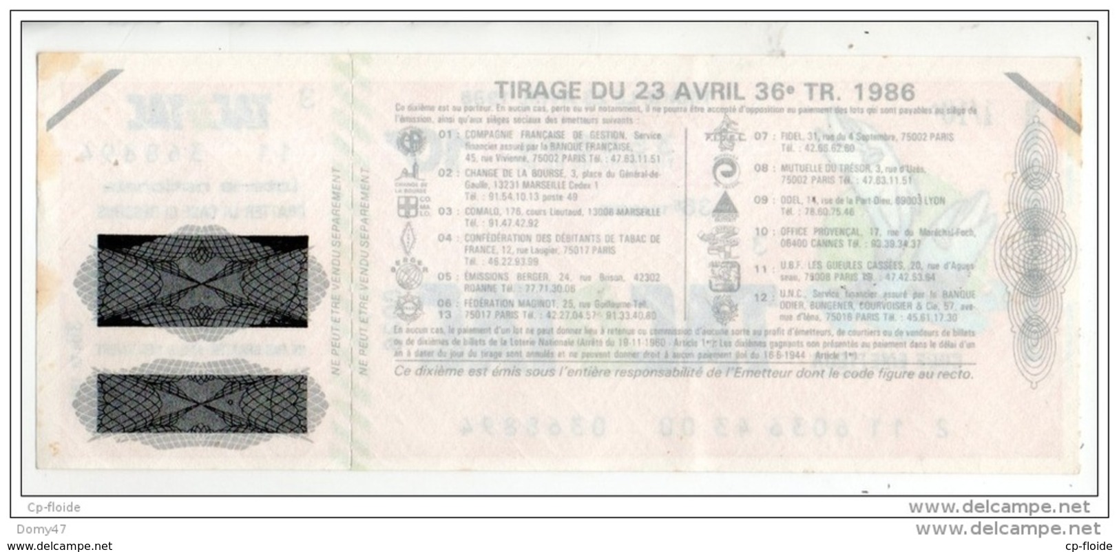 FRANCE . LOTERIE NATIONALE . " TACOTAC " . TIRAGE 23 AVRIL 1986 - Réf. N°4898 - - Billets De Loterie