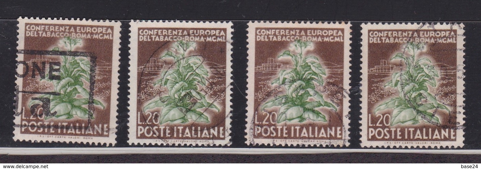 1950 Italia Italy Repubblica TABACCO  TOBACCO 4 Valori 20 Lire Usati USED - Tabac