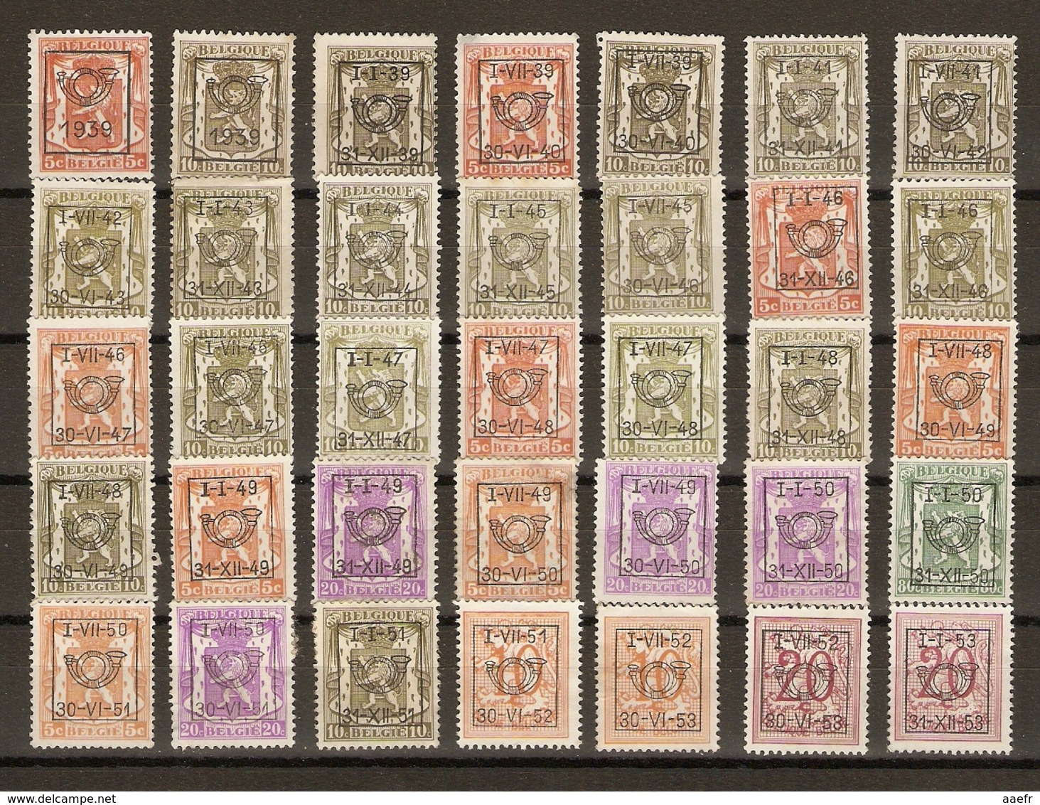 Belgique 1939/65 - Préoblitérés - Petit Sceau De L'Etat - Chiffre Sur Lion Héraldique - Petit Lot De 60 - Vrac (max 999 Timbres)