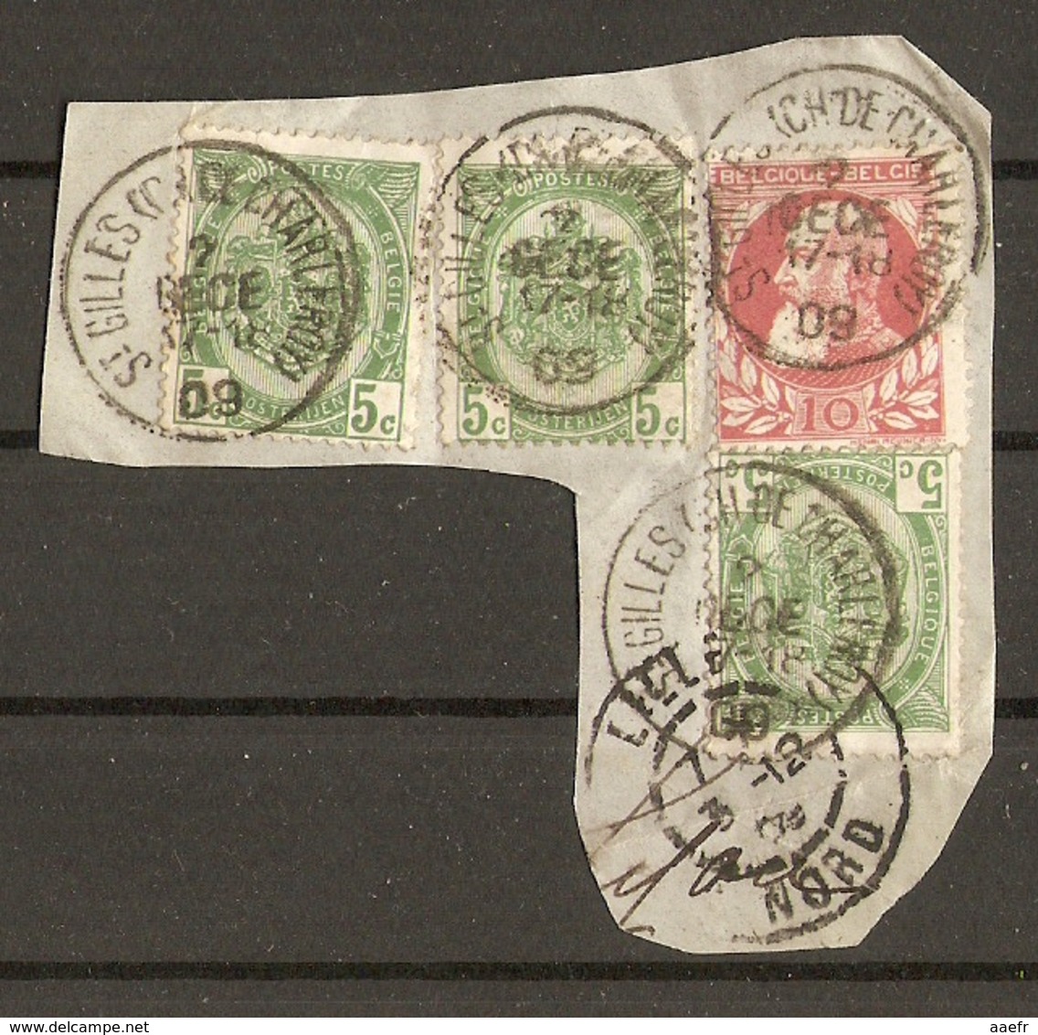 Belgique 2 DECE 1909 - Fragment Avec Cachet  - St Gilles - Ch De Charleroy - Cob 74/81 + Cachet De Réception Lille Nord - Autres & Non Classés