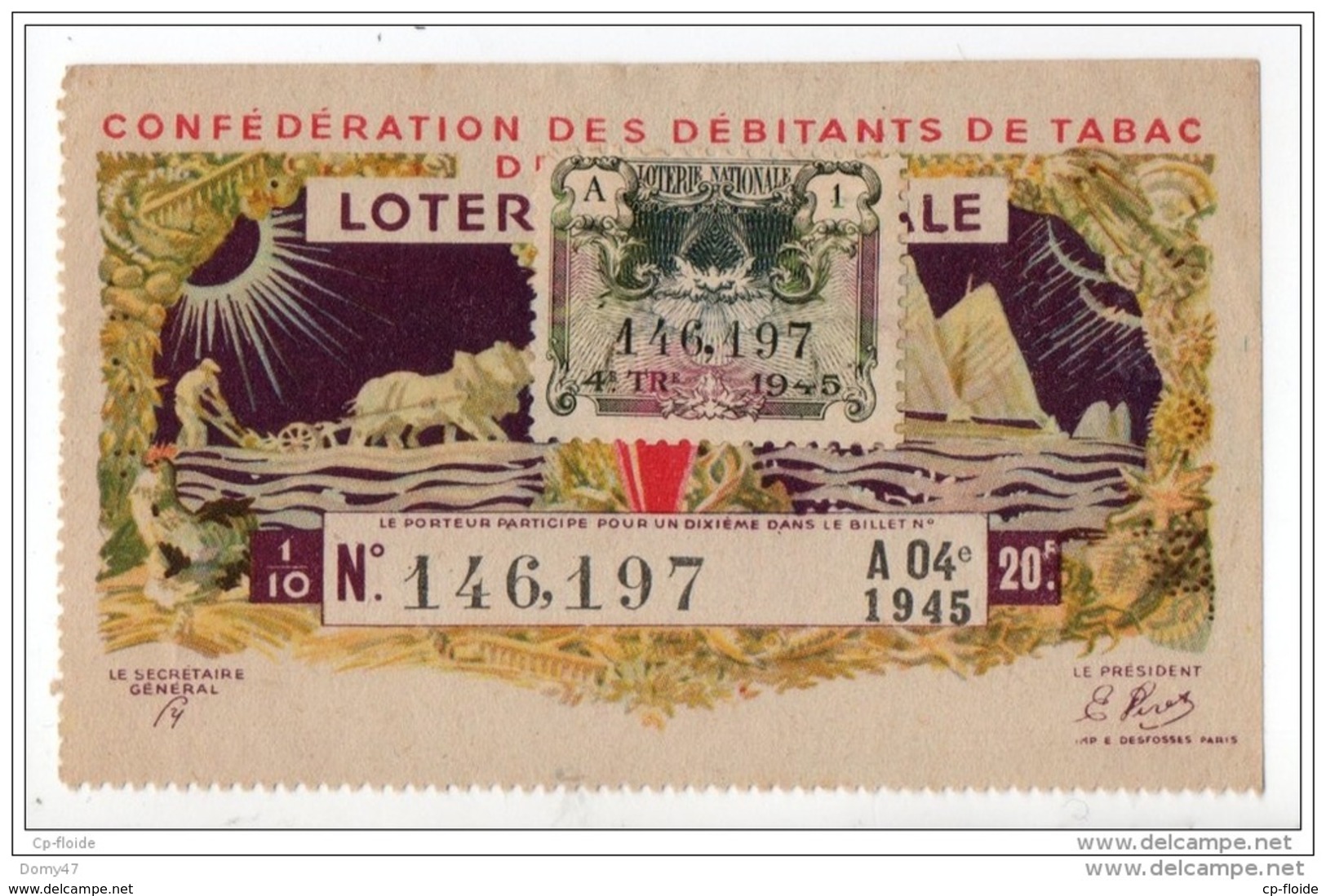 FRANCE . LOTERIE NATIONALE . CONFÉDÉRATION DES DÉBITANTS DE TABAC 1945 - Réf. N°4887 - - Lottery Tickets