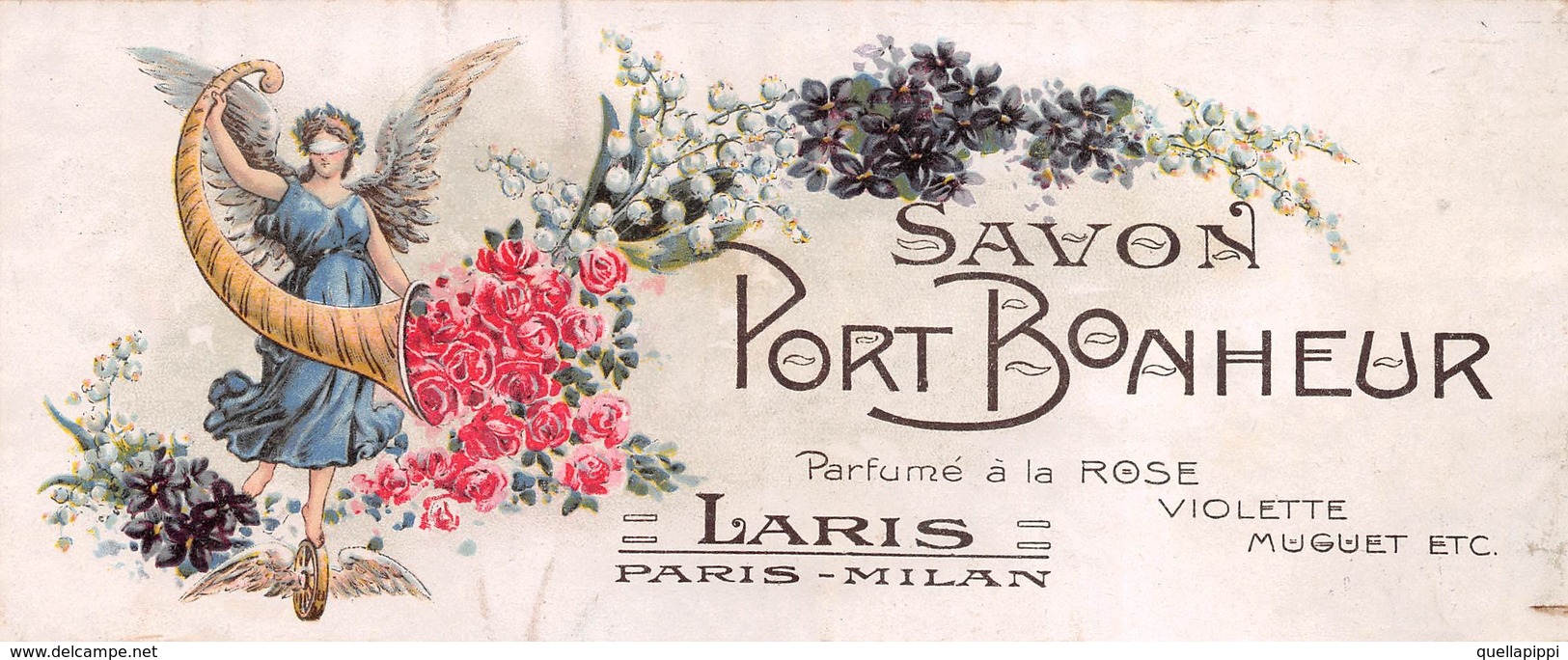 08573 "PARIS-MILAN - LARIS - SAVON PORT BONHEUR - PARFUME A LA ROSE-VIOLETTE-MUGUET"  DEA.  1920. ETICHETTA ORIG. - Etiquettes