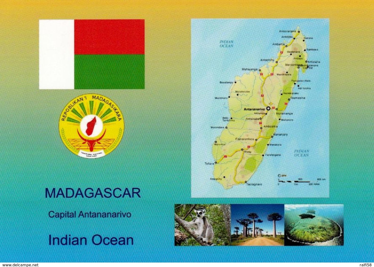 1 AK Madagaskar * Flagge, Wappen, Landkarte Und 3 Ansichten Von Madagaskar  * - Madagaskar