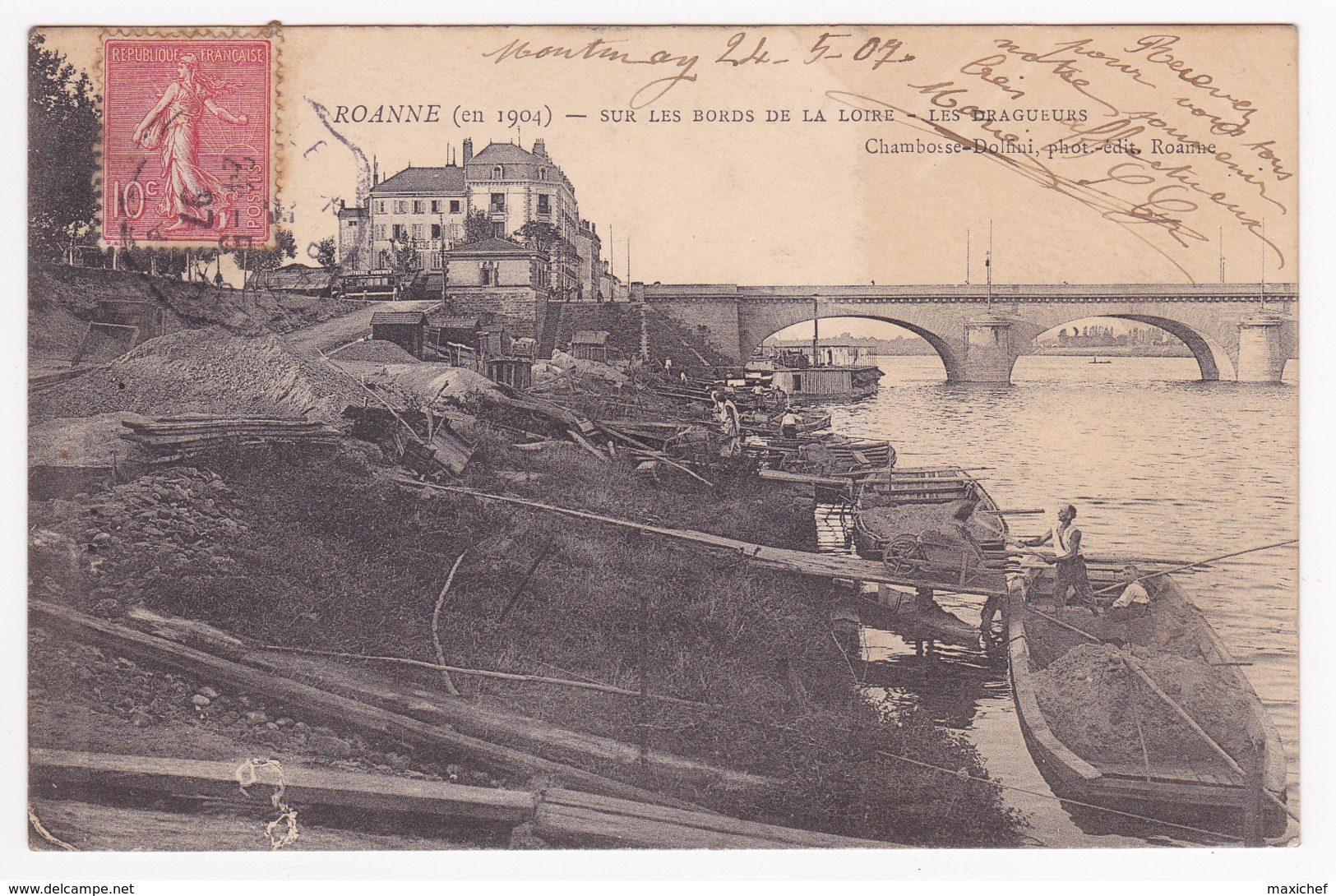 Roanne (en 1904) Sur Les Bords De La Loire - Les Dragueurs (déchargement Des Chalands à La Brouette) Circ 1907 - Roanne