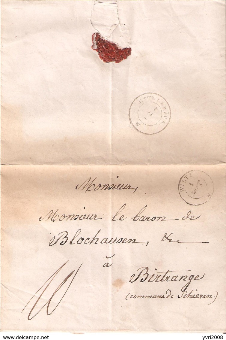 Préc. De WILTZ Du 31 Août 1850 V/BIRTRANGE (Commune De Schieren) Port 10 C.arr. ETTELBRUCK  1/9 - ...-1852 Vorphilatelie