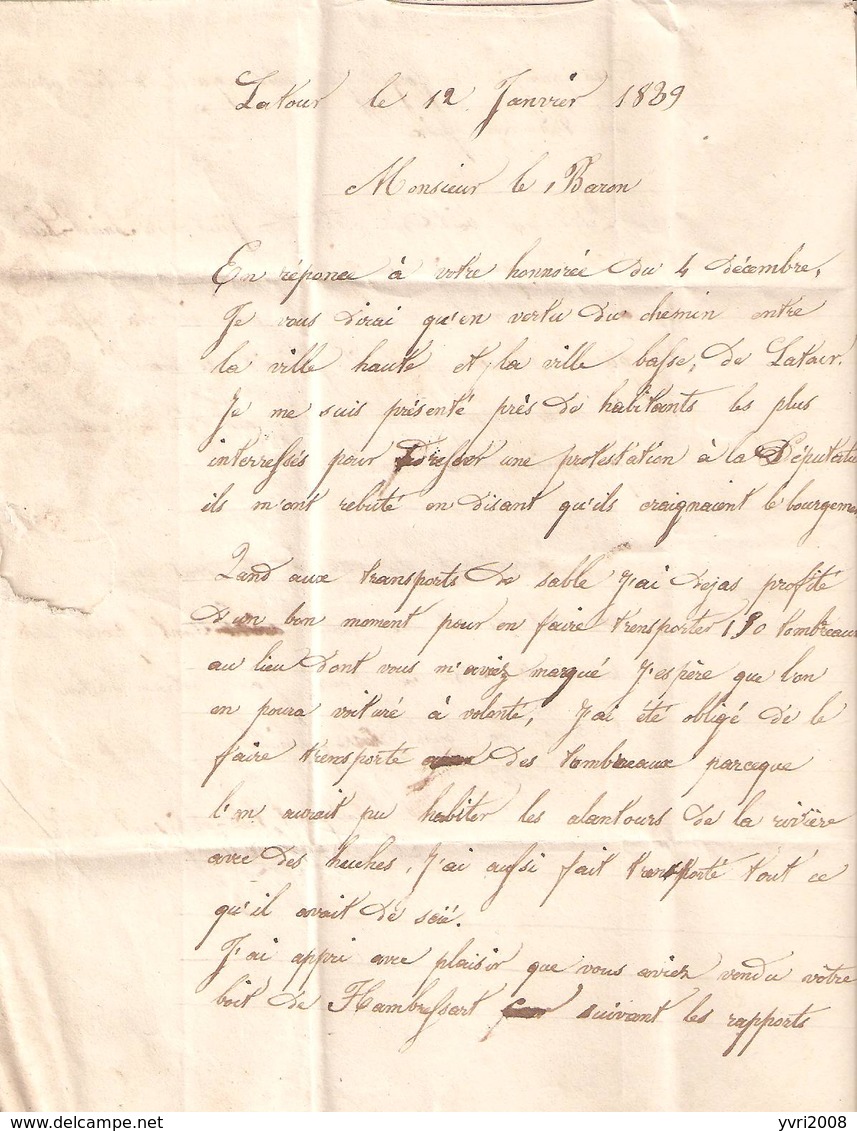 Préc. VIRTON 17/1/1839 Par ARLON - SR Bte T De LATOUR V/Birtrange C.arr. DIEKIRCH - 1830-1849 (Independent Belgium)