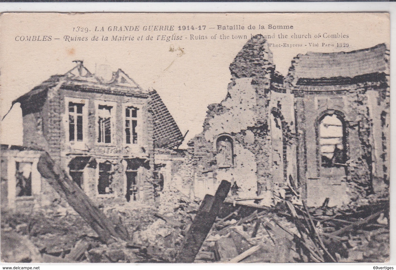 80 COMBLES, Bataille De La Somme, Ruines De La Mairie Et De L'église - Combles