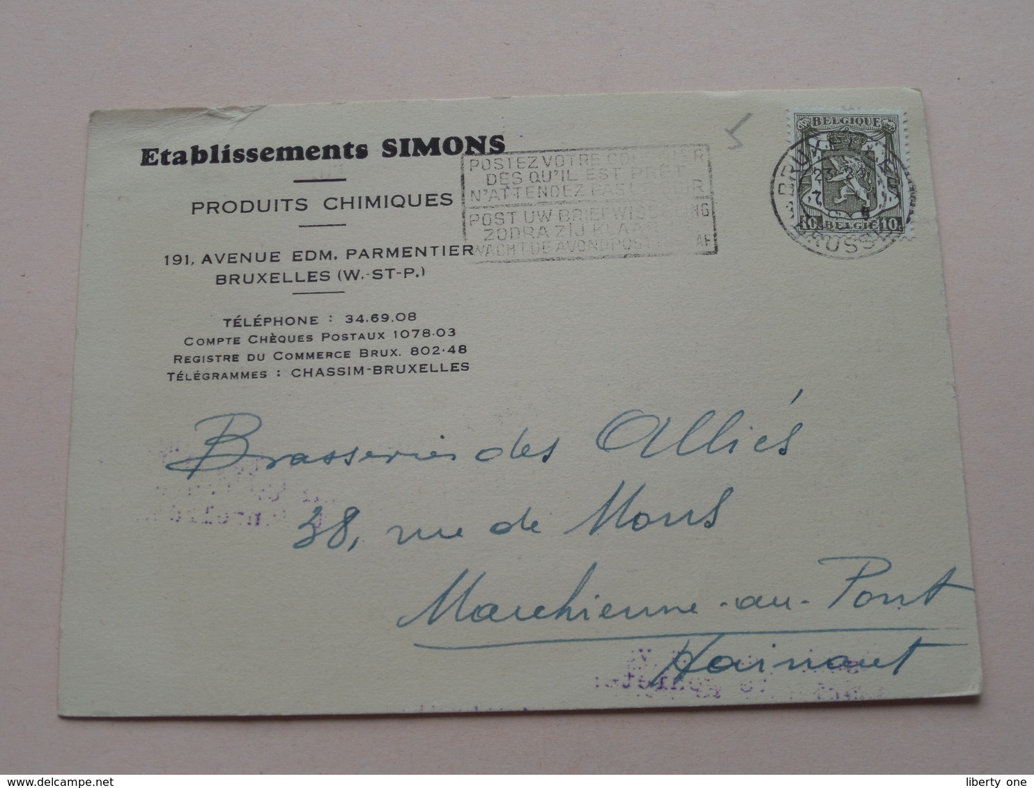 Ets. SIMONS Bruxelles ( Chimique ) : Anno 1948 > Brasserie Allies > Marchienne-au-Pont ( Zie/voir Photo ) ! - Antwerpen