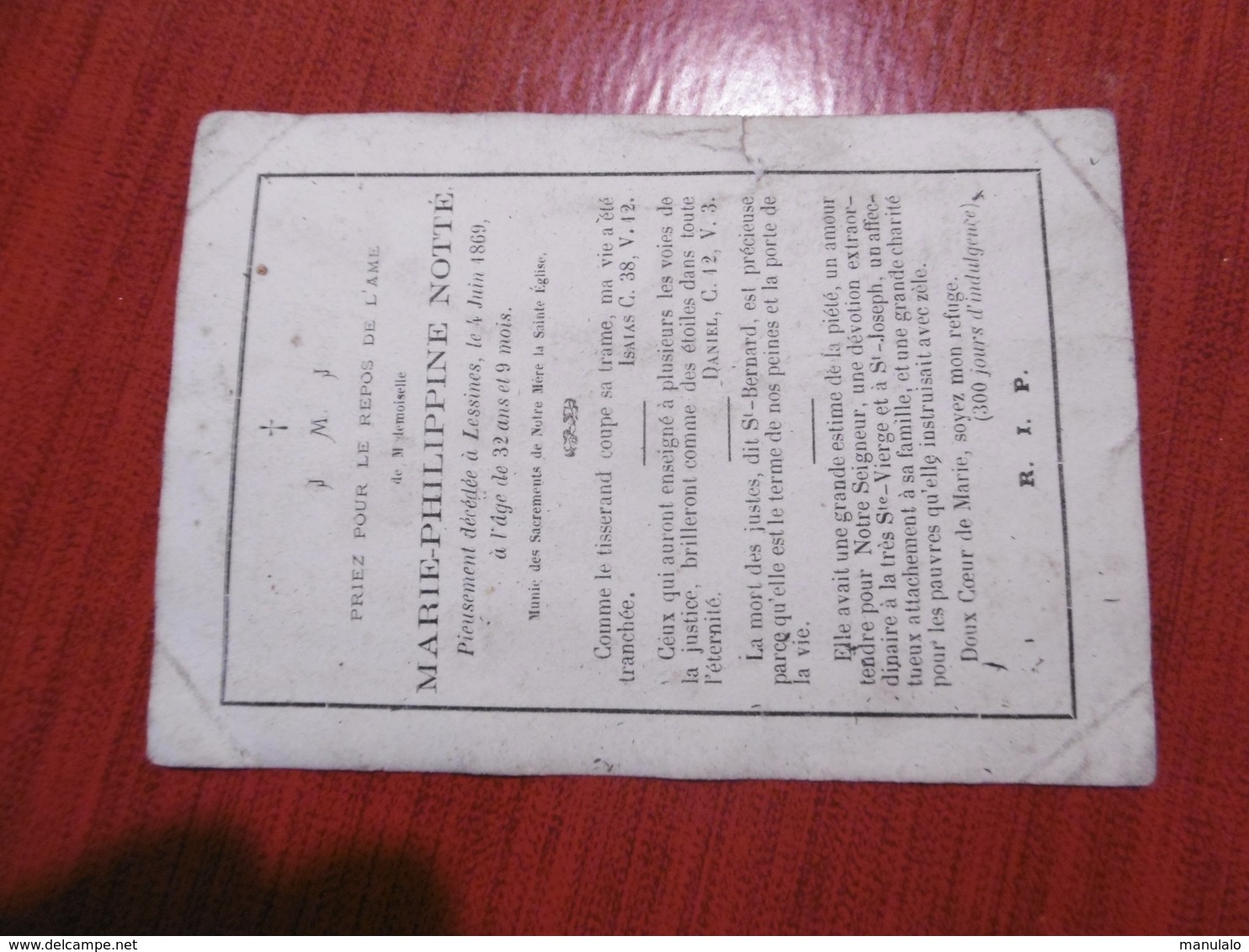 Marie Philippine Notté Décédée à Lessines Le 4 Juin 1869 à 32 Ans 9 Mois - Lessines