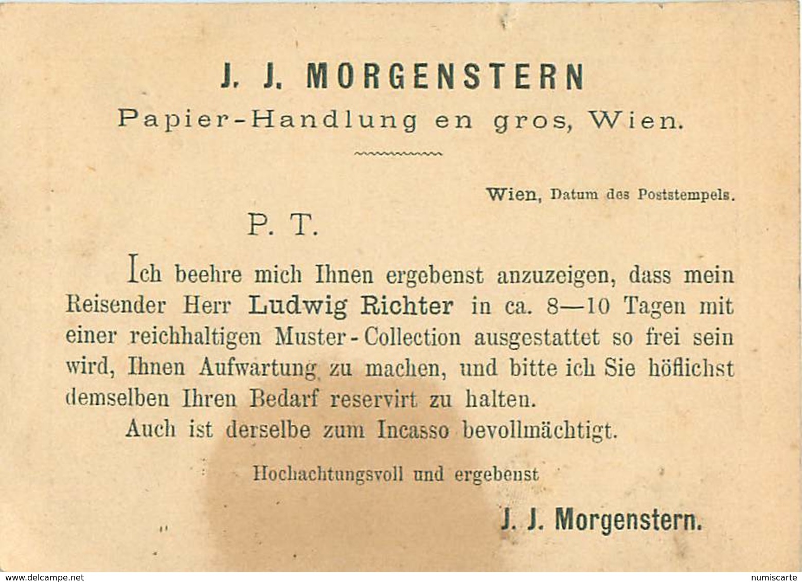 Entier Postal - Correspondenz Karte - 2 Kr - WIEN 1875 - J.J. MORGENSTERN - Altri & Non Classificati