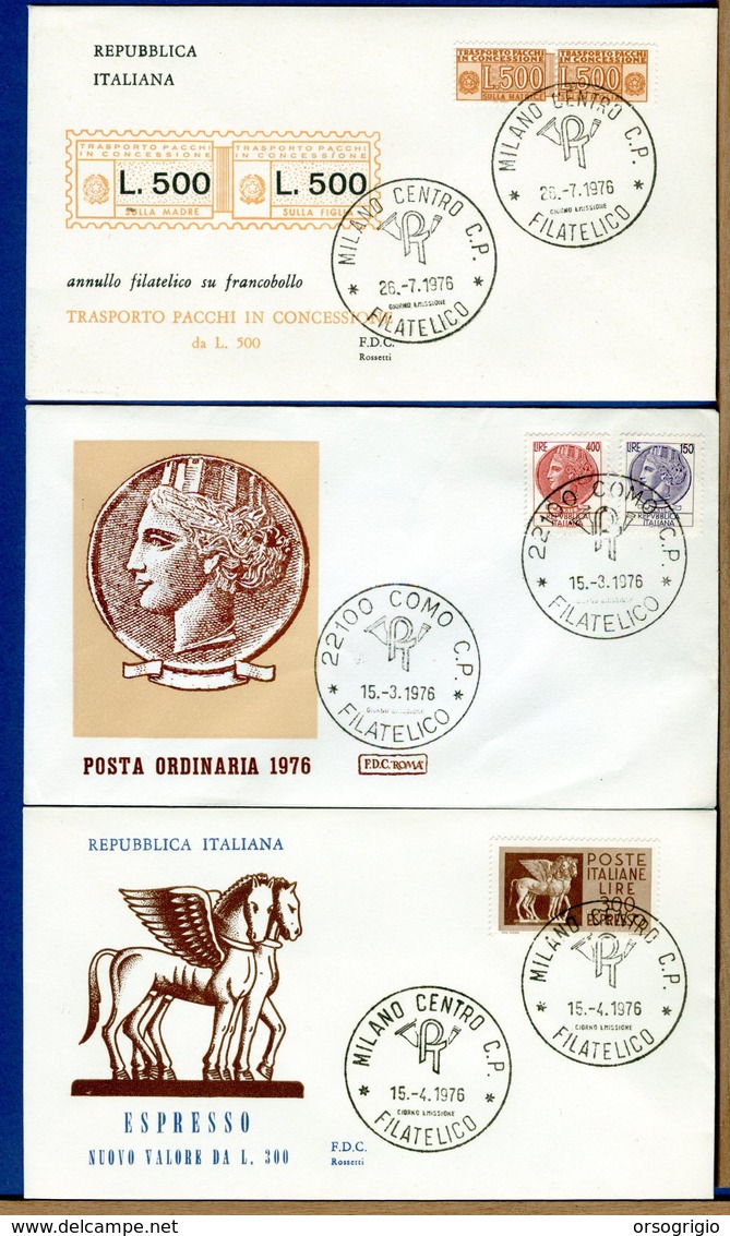 ITALIA - FDC  1976 - ESPRESSO LIRE 300 - ORDINARIA - PACCHI CONCESSIONE  LIRE 500 - FDC