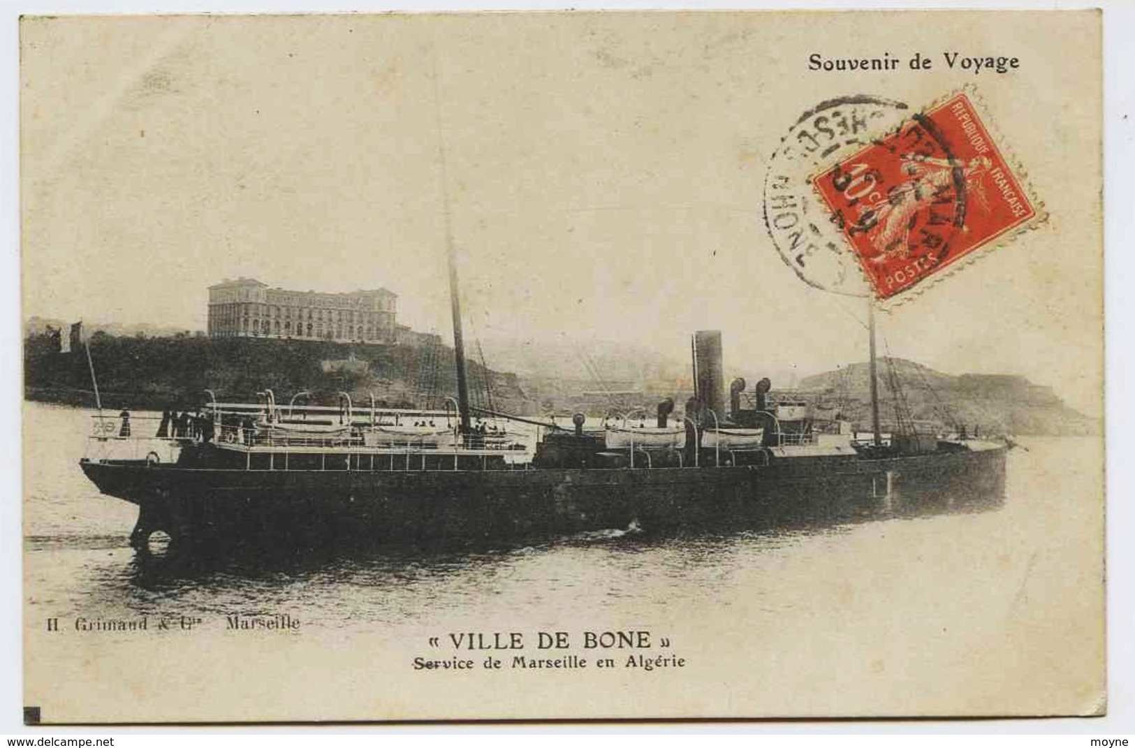 2193 - PAQUEBOT  "   VILLE  DE  BONE  "  Service  De  Marseille En Algérie  CIRCULEE En 1912 - Paquebots