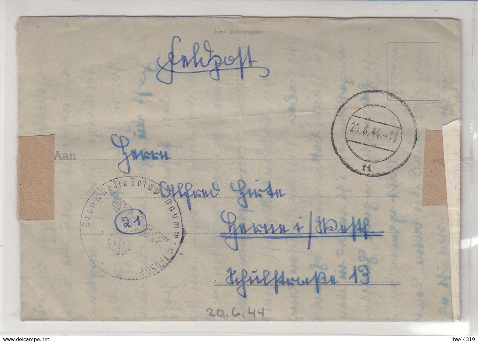 Feldpost Von FP Nr. 17050 - Res.Gren.Rgt. 260 20.6.44 Goes/Seeland (Niederlande) - Briefe U. Dokumente