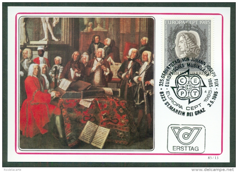 CM-Carte Maximum Card #1985-Autriche-Austria # Europa  CEPT # Musique,Musik,music ( Johann Joseph Fux ,composer - 1985