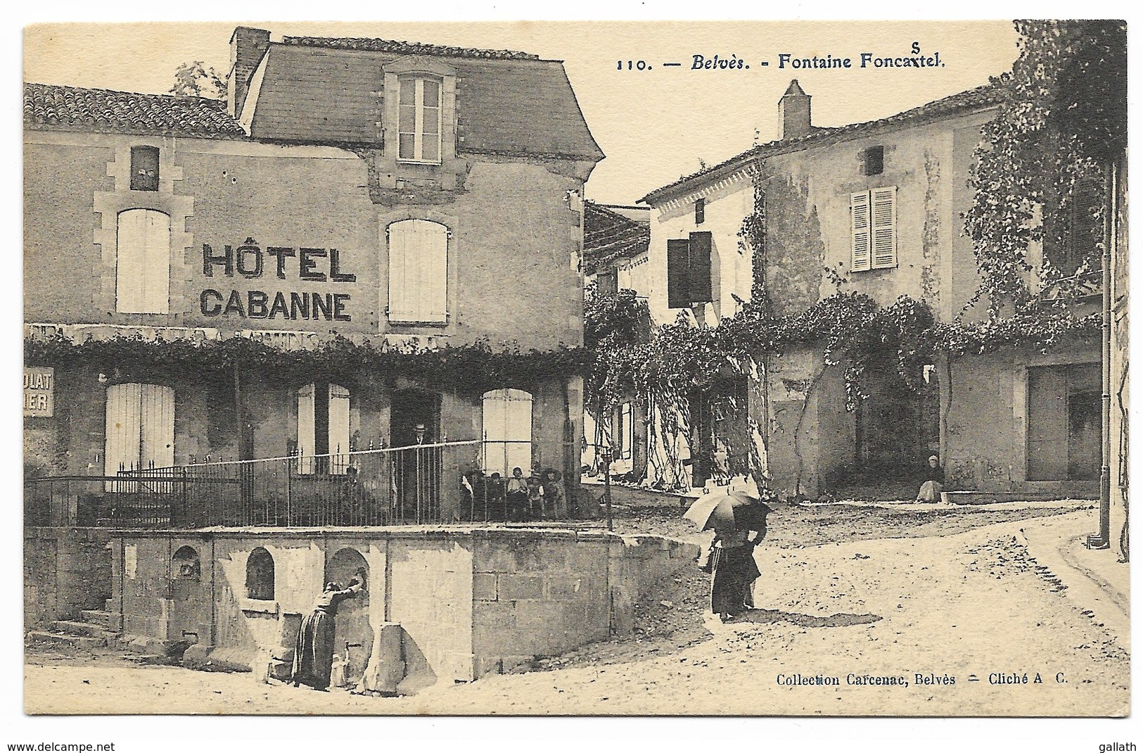 24-BELVES-Fontaine Foncastel...1918  Animé  Hôtel CABANNE... - Autres & Non Classés