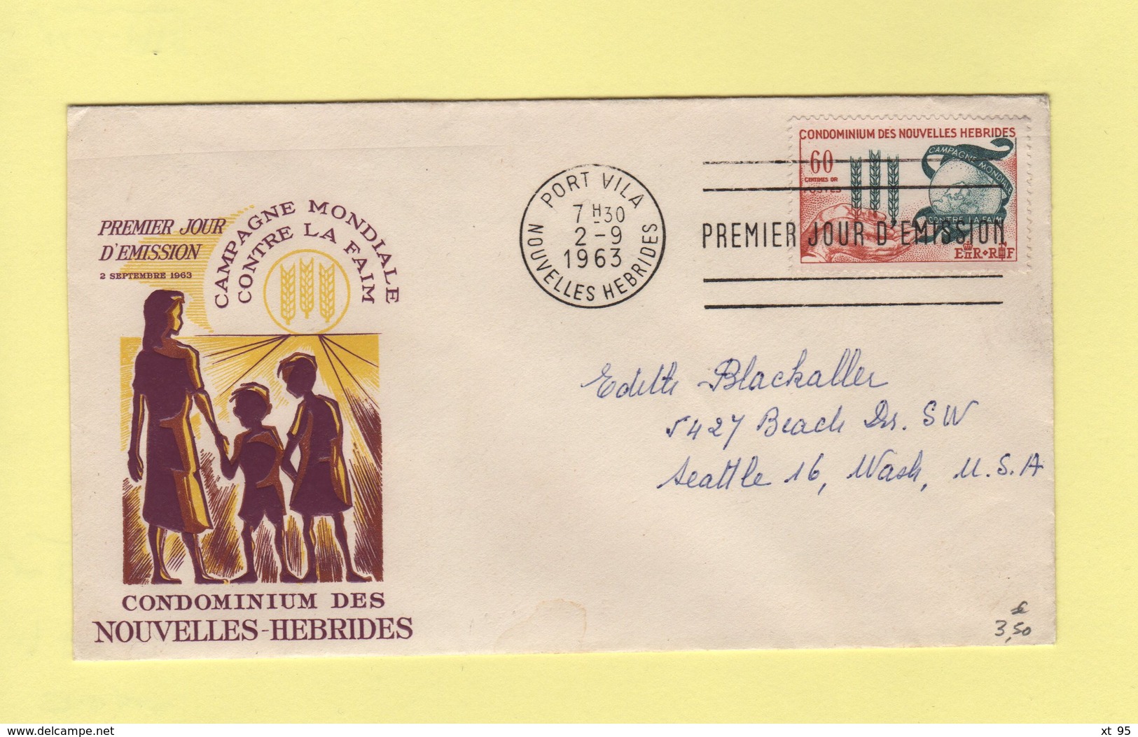 Nouvelles Hebrides - Port Villa - 2-9-1963 - Premier Jour - Campagne Mondiale Contr La Faim - FDC