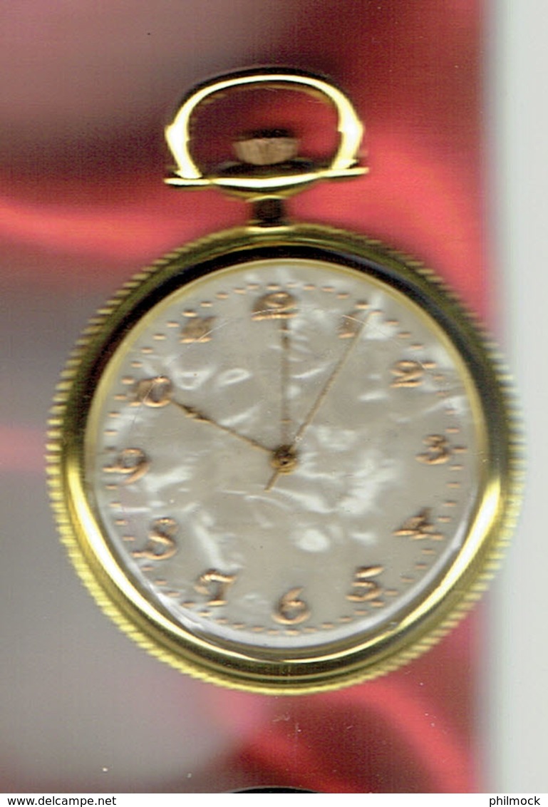 Montre Gousset Quartz - Fond Marbré - Verso Ciselé Lettres Or Sur Or - Montres Gousset