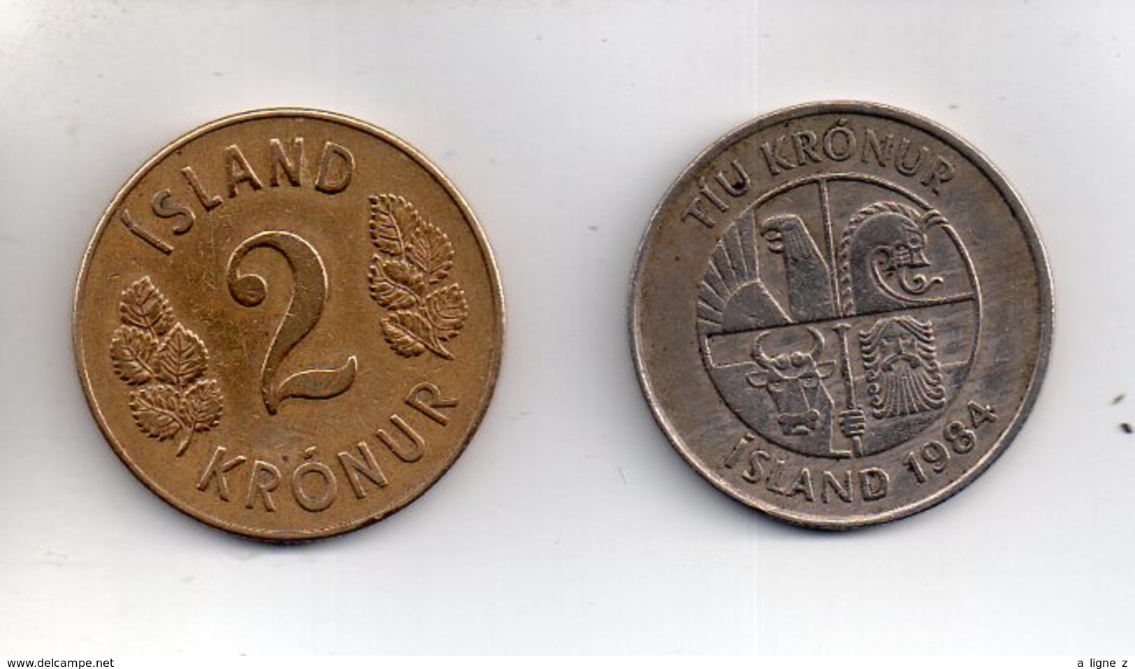 Sac X  : Monnaie Coin Lot De 2 Pièces Islande 2 Kronur 1946 + 10 Kronur 1984 - Islande