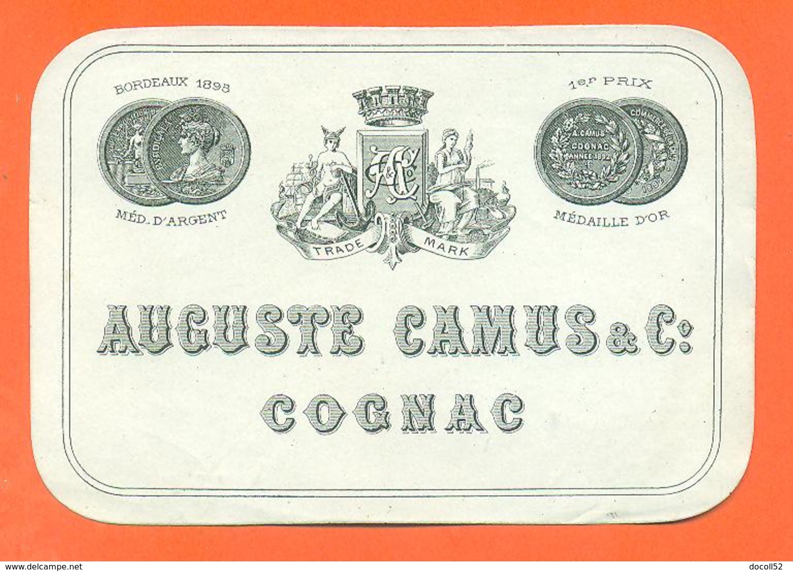 étiquette Ancienne De Cognac Auguste Camus à Cognac - Autres & Non Classés