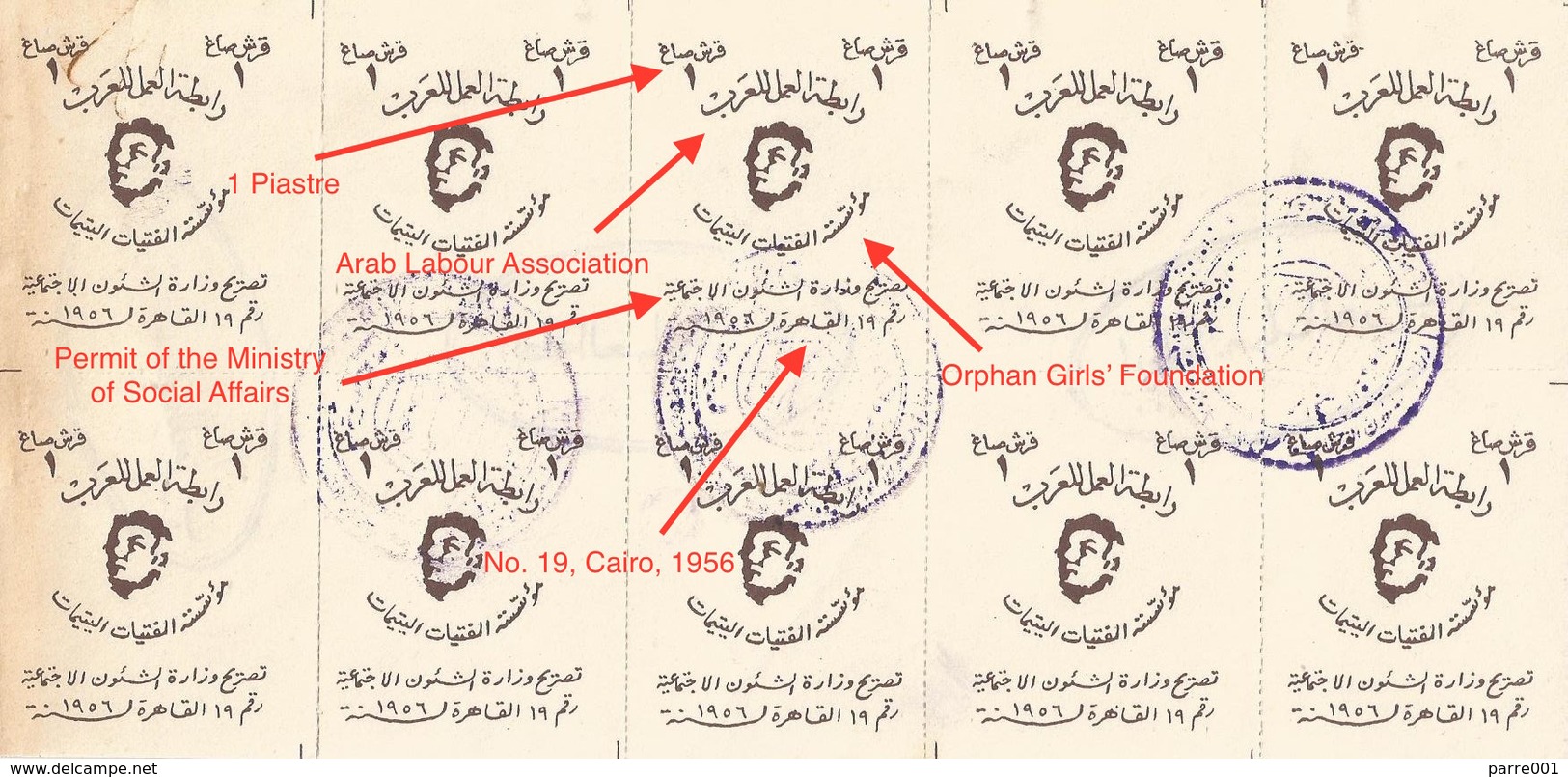 Egypt 1956 Suez Canal War Confiscated Arab Labour Organisation Orphan Girls Labels By Israeli Army - Brieven En Documenten