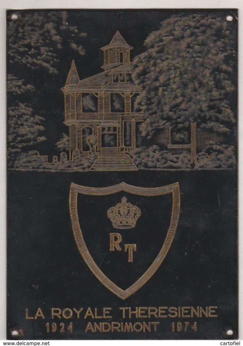 ANDRIMONT-LA ROYALE THERESIENNE-PLAQUE COMMEMORATIVE EN CUIVRE-CHATEAU OTTOMONT-TROUVAILLE-DIMENSIONS+-8,5-12CM-2SCANS! - Dison