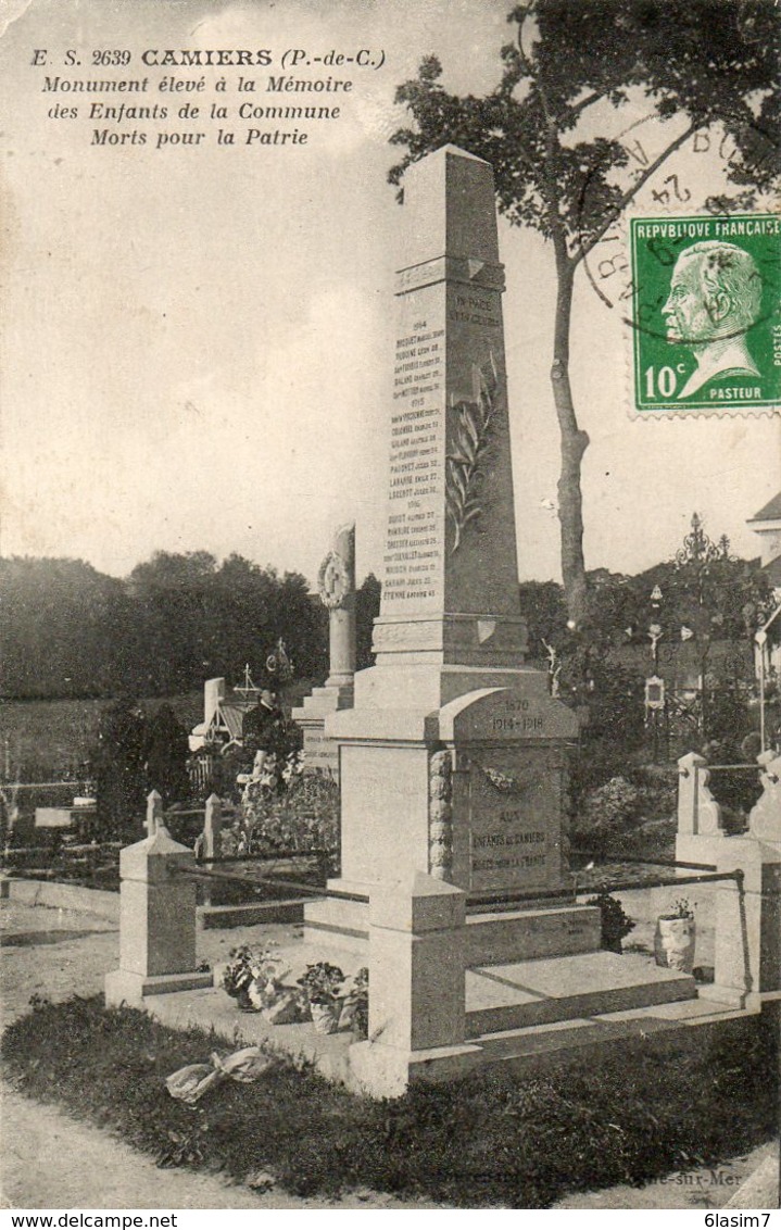 CPA - CAMIERS (62) - Aspect Du Monument Aux Morts En 1924 - Otros & Sin Clasificación