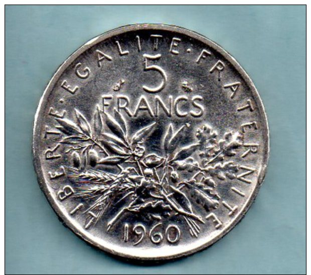 Année 1960. 5 Francs Argent. (pièce 021) - Autres & Non Classés