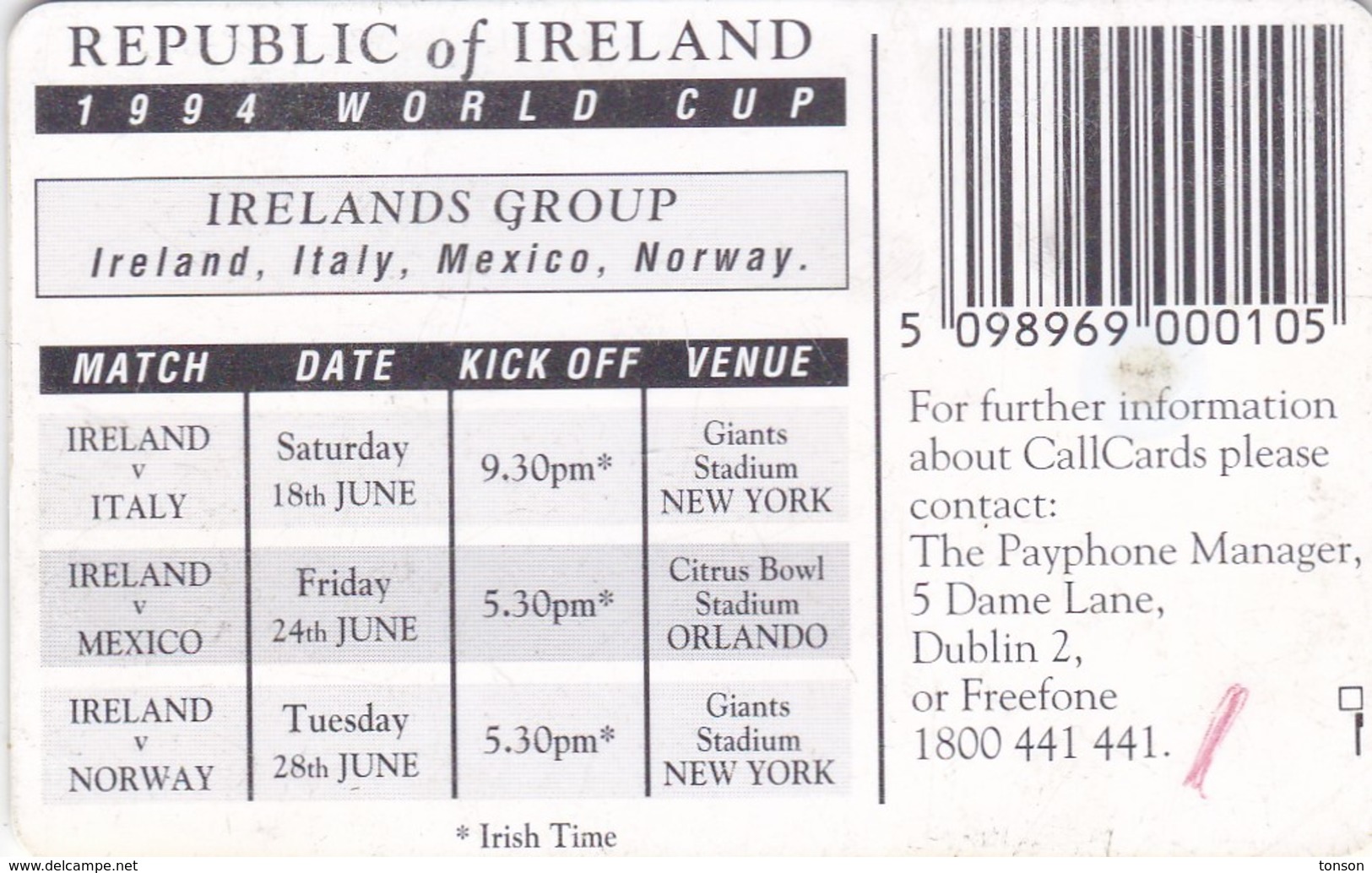 Ireland, 1061a, World Cup, Football, GEM1B (Not Symmetric Red), 2 Scans.  Bend - Ireland