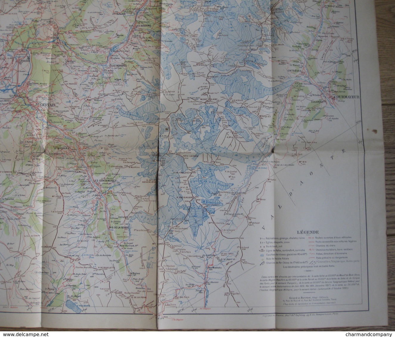 Carte VALLOT 1949 - 1:60.000 - Tour Du Mont Blanc - Sixt - Courmayeur - Chamonix - Martigny - Megève  - 7 Scans - Geographical Maps