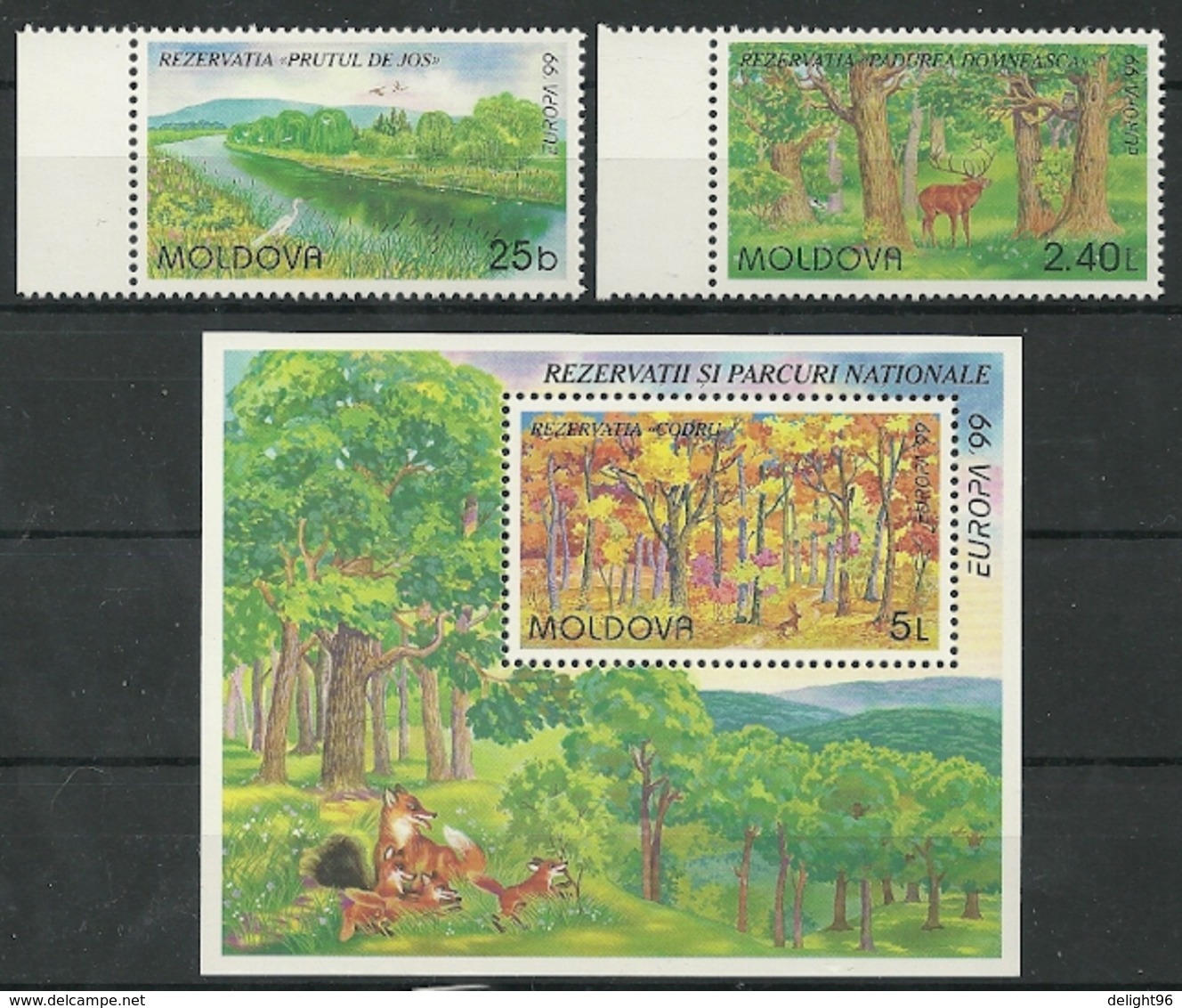 1999 Moldova Europa: National Parks And Nature Reserves Set And Souvenir Sheet (** / MNH / UMM) - 1999