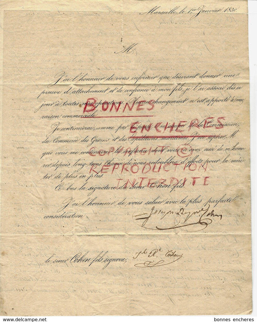 1830 COMMERCE NAVIGATION DENREES COLONIALES  COHEN à Marseille Pour Elisee Raba à Bordeaux - Manuscrits